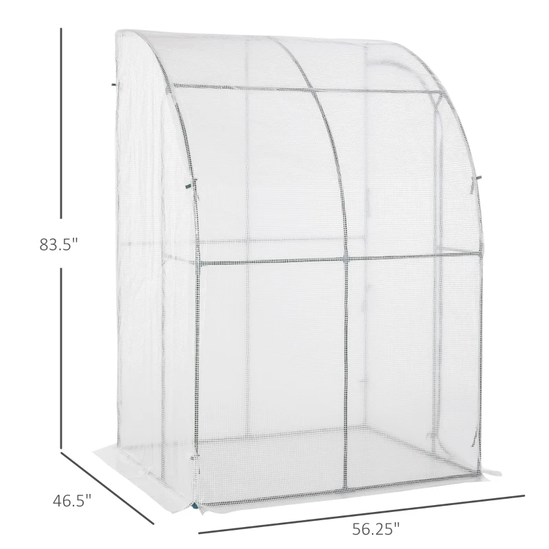 Outsunny 5' x 4' x 7' Outdoor Lean-to Walk-in Garden Greenhouse with Roll-Up Door Hot House for Plants Herbs Vegetables, White