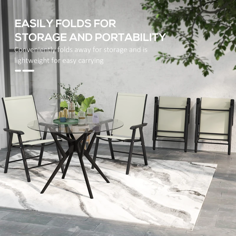 Outsunny 4-Piece Folding Chair Set for Relaxing on Patio Balcony Garden, Comfortable Outdoor Furniture with Armrests, Beige