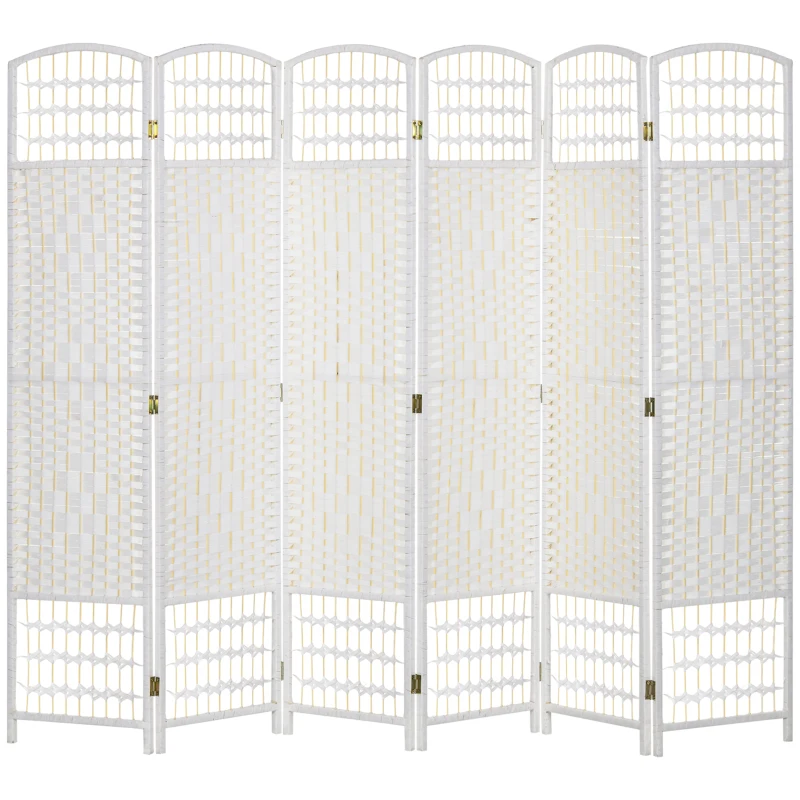 HOMCOM 6 Panel Folding Room Divider, Portable Privacy Screen, Wave Fiber Room Partition for Home Office, White