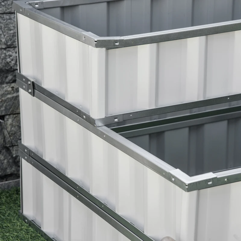 Outsunny 3 Tier Raised Garden Bed Outdoor Metal Patio Planter Box with Gloves,  4' x 4' x 2' for Backyard, Patio to Grow Vegetables, Herbs, and Flowers, White