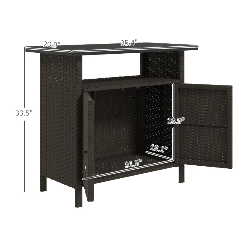 Outsunny Wicker Outdoor Storage Cabinet with Two Doors and Shelf for Outdoor Pool Towel Storage, Dark Coffee