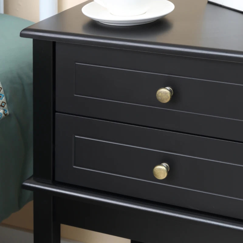 HOMCOM Modern Sofa Side Table, Accent End Table with Drawers and Storage Shelf, Nightstand for Bedroom Living Room, Black