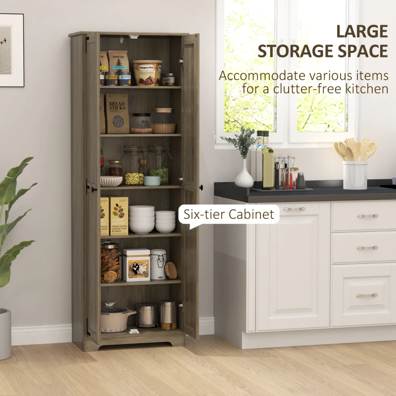 HOMCOM 67" Farmhouse Pantry Cabinet with 2 Doors, Tall Storage Cabinet with Adjustable Shelves, Distressed Grey