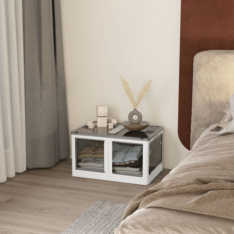 HOMCOM Stackable Storage Bins with Lids, Wheels, and Collapsible, White