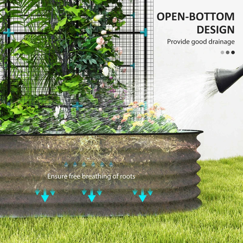 Outsunny Raised Garden Beds Set with Arch Trellis, Climbing Net, Galvanized Planter Box for Climbing Vegetables Flowers Herbs