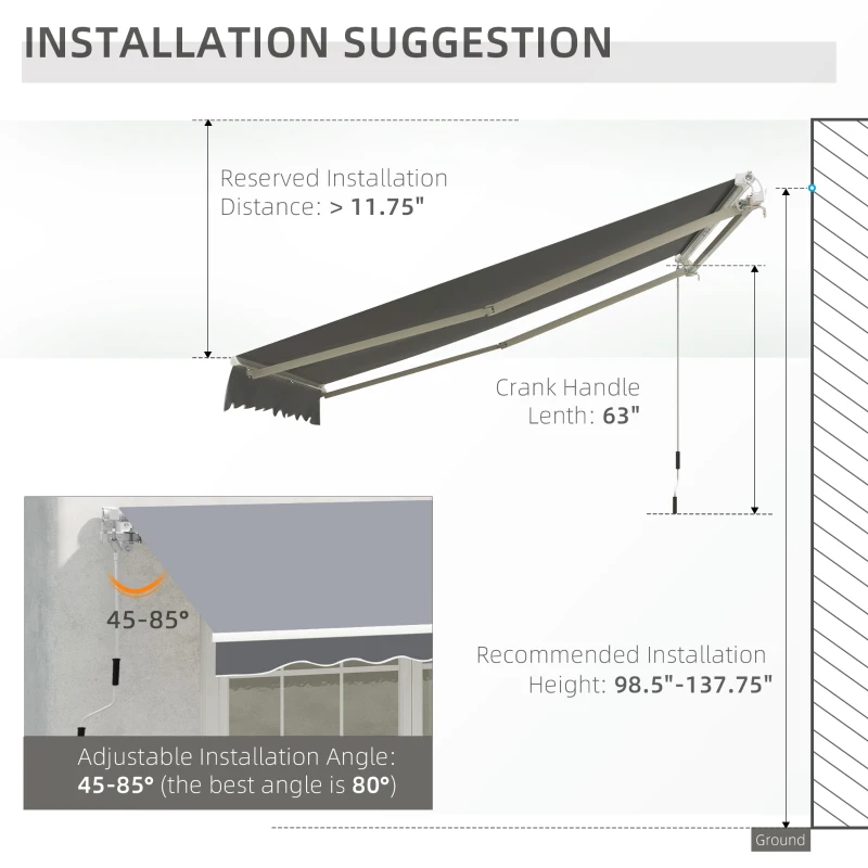 Outsunny 8' x 7' Retractable Awning, Patio Awnings, Sunshade Shelter with 280 g/m² UV & Water-Resistant Fabric and Aluminum Frame for Deck, Balcony, Yard, Grey