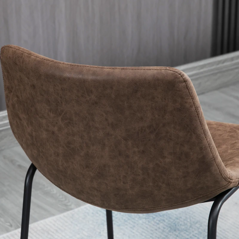 HOMCOM Counter Height Bar Stools Set of 2, Vintage PU Leather Bar Chairs, Kitchen Stools w/ Footrest for Home Bar, Brown