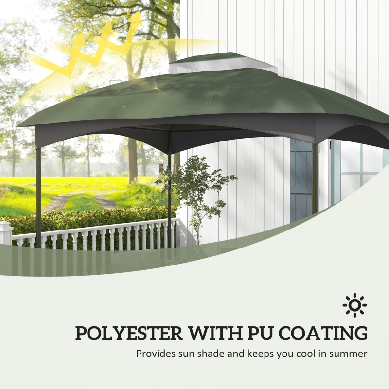 Outsunny 10' x 12' 2-Tier Gazebo Cover, Patio Gazebo Canopy Replacement with Drainage Holes for 84C-210 Series, Green