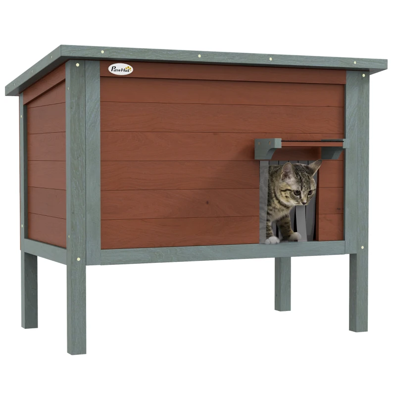 PawHut Outdoor Cat House, Wooden Feral Cat House w/ Removable Floor, Brown
