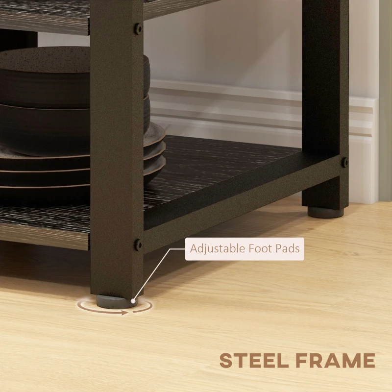 HOMCOM Industrial Kitchen Bakers Rack with Charging Station, RGB Lights, Glass Holders and Open Shelves, Gray