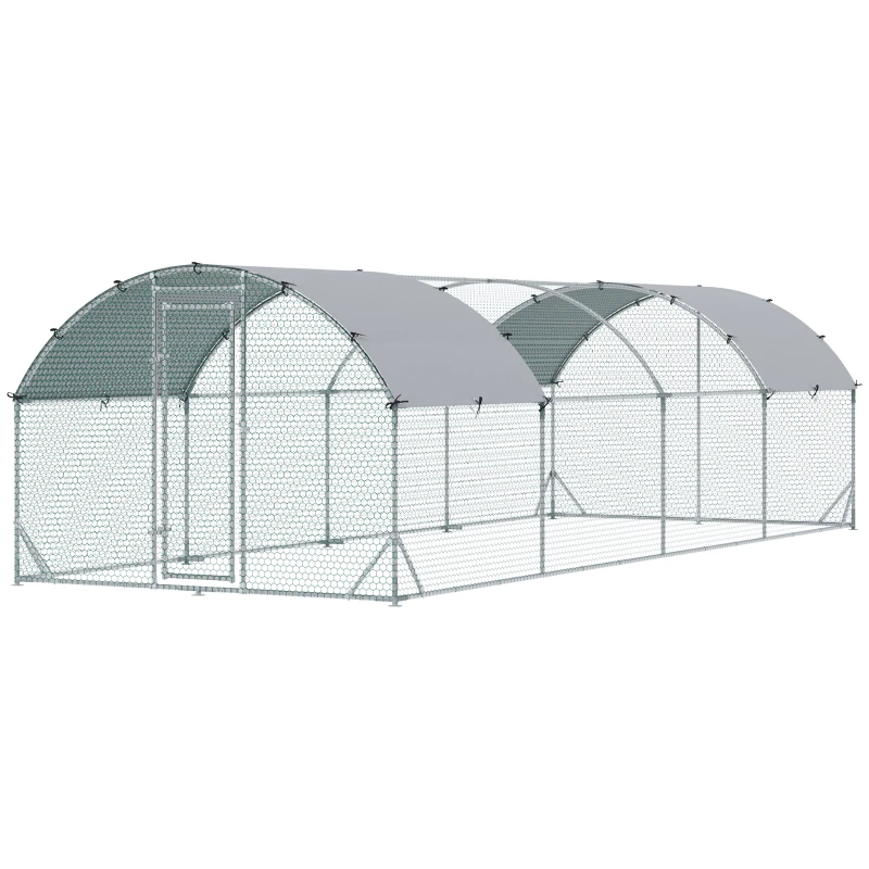 PawHut Large Metal Chicken Coop with Waterproof and Anti-UV Cover for Yard, Outdoor, Duck, Rabbit, 9.2' x 24.9' x 6.5'