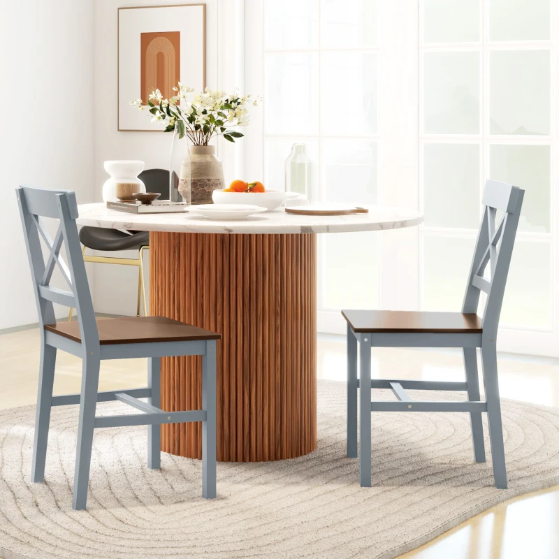 HOMCOM Farmhouse Wooden Dining Chairs Set of 2 with Cross Back, Grey