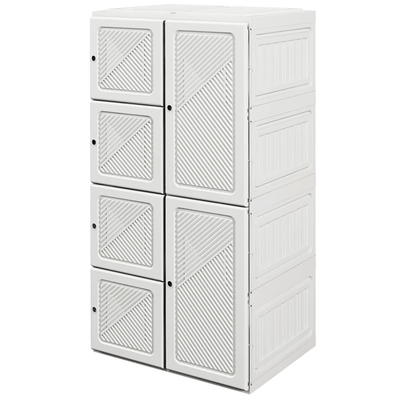 HOMCOM Portable Wardrobe, Foldable Clothes Storage Organzier with 5 Compartments, 1 Hanging Rod, Magnet Doors, White