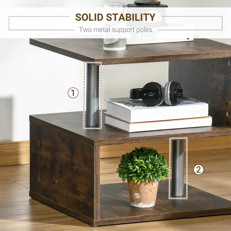 HOMCOM 3 Tier S-Shaped Side Table, Industrial End Table, Small Coffee Table with Open Storage Shelf for Living Room