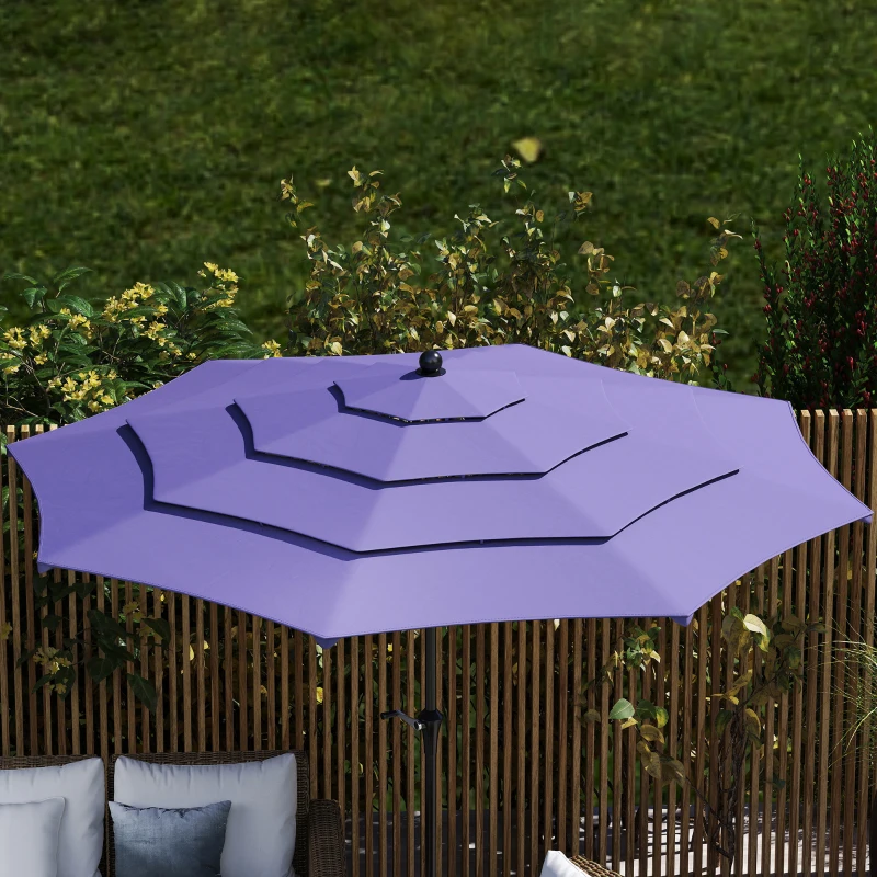 Outsunny 10.7FT Patio Umbrella with 8 Ribs, Crank, Push Button Tilt, Air Vents, for Backyard, Deck and Lawn, Purple