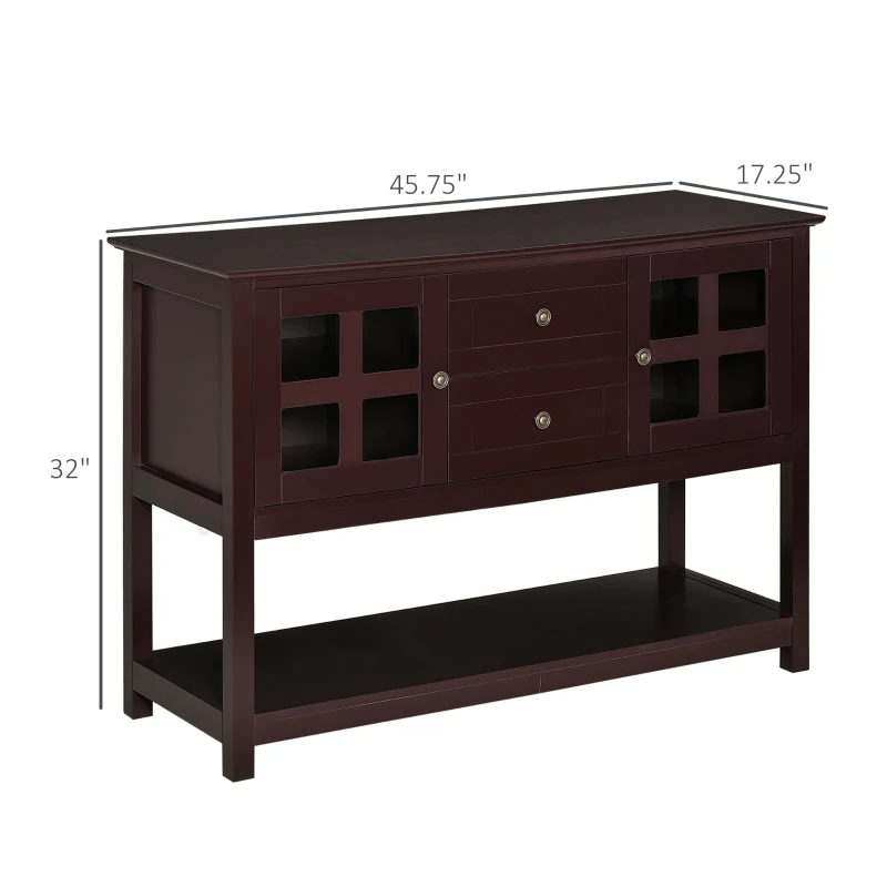 HOMCOM Coffee Bar Cabinet, Kitchen Cabinet with Adjustable Shelves, Glass Doors and 2 Drawers, Sideboard Buffet Cabinet for Living Room, Espresso