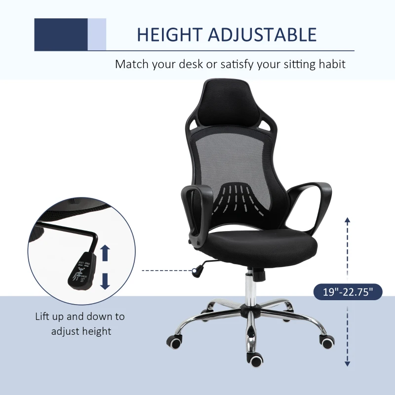 Vinsetto High Back Office Chair Mesh Desk Chair with Adjustable Backrest, Swivel Task Chair with Ergonomic Design Conference Office, Black