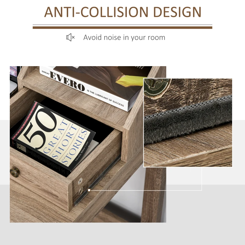 HOMCOM Rectangle Computer Desk with Display Shelves  Drawers Home Office Table Workstation  Natural Wood Grain