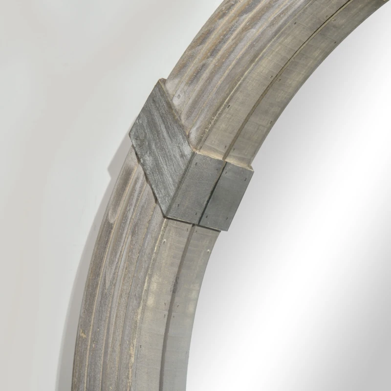 HOMCOM 30.75" Wood Wall Mirror, Farmhouse Decorative e Round Mirror for Wall Decor in Living Room, Bedroom, Natural Wood Color