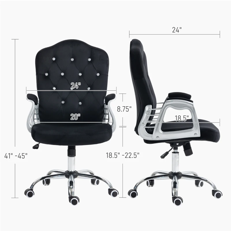 Vinsetto Velvet Office Chair Desk Chair with 360 Degree Swivel Wheels Adjustable Height Tilt Function Black