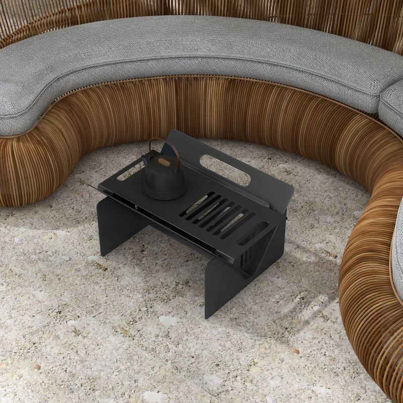 Outsunny 3-in-1 Stove, Wood Burning Firepit, Coffee Table with Quick Assembly and Carrying Bag, Black