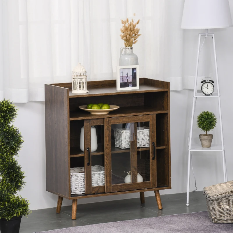 HOMCOM Kitchen Cabinet Storage Sideboard Server Console Buffet Table with Framed Glass Doors  Brown
