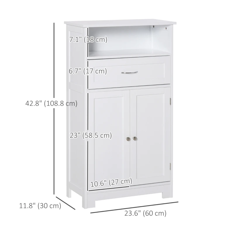 kleankin Bathroom Floor Cabinet Freestanding Cabinet with Storage Shelf, Drawer and Adjustable Shelf, White