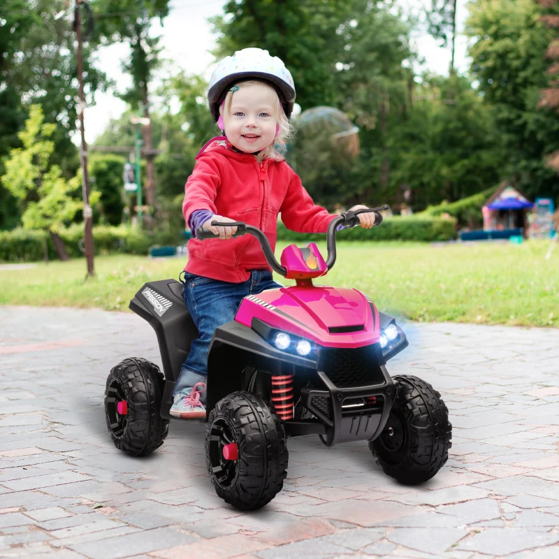 Qaba 12V Kids ATV with Spring Suspension, Forward & Reverse, LED Lights, Music, MP3, Pink