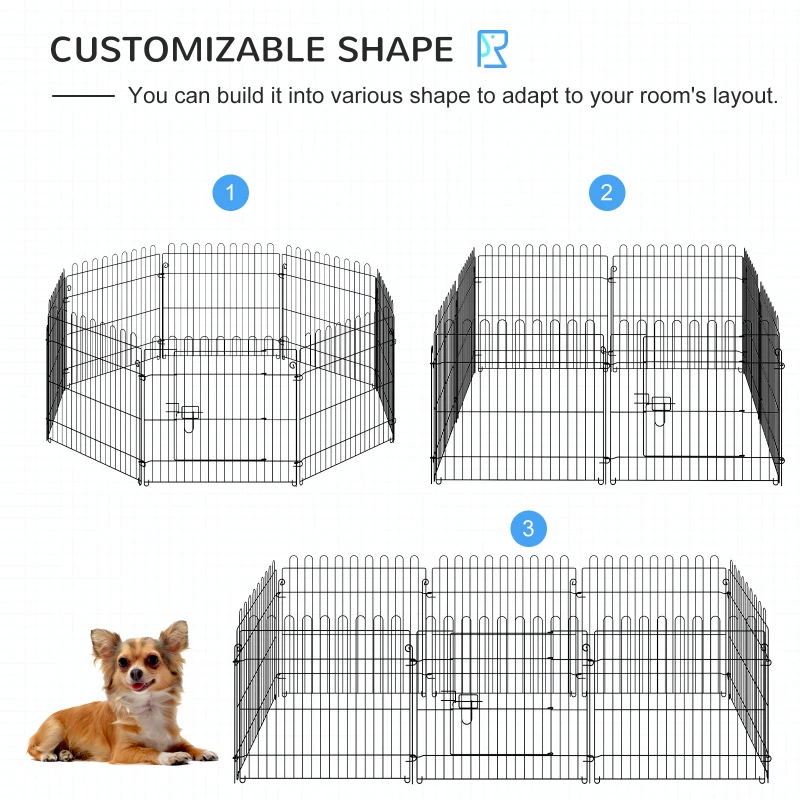 PawHut 24inch 8-Panel Dog Playpen Octagon Pet Exercise Playpen Crate Foldable Dog Cage Pen Puppy Kennel, Black