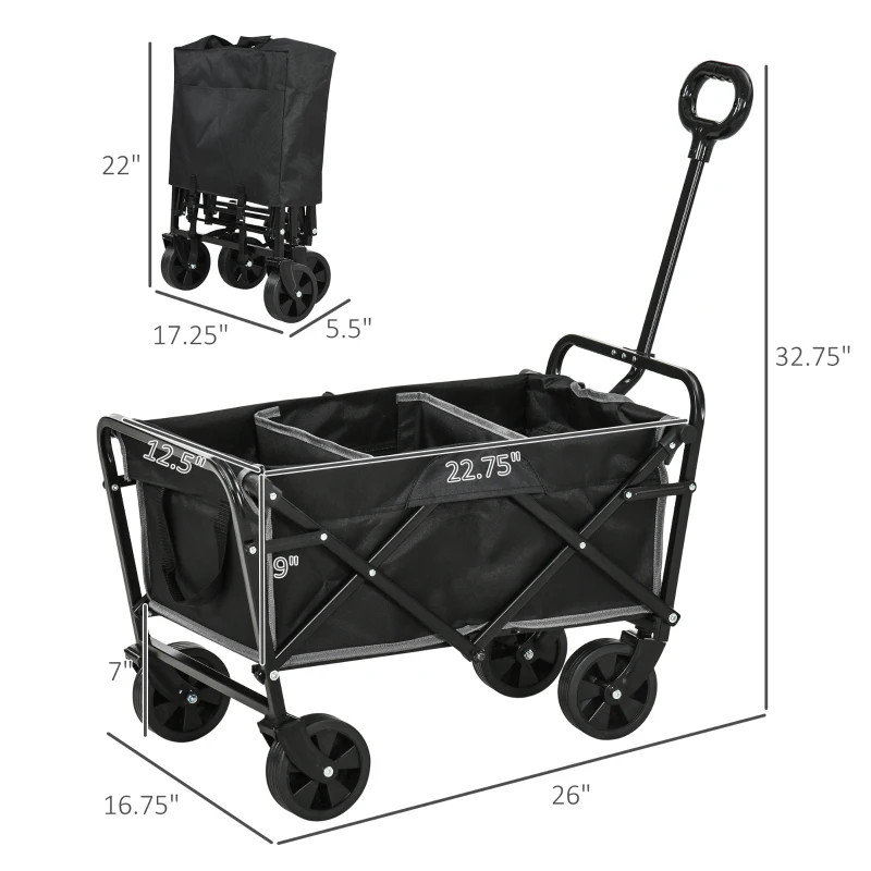 Outsunny Collapsible Wagon with Adjustable Handle, Heavy Duty Folding Garden Carts with All-Terrain Wheels, for Beach, Sports, Shopping, Camping, Groceries