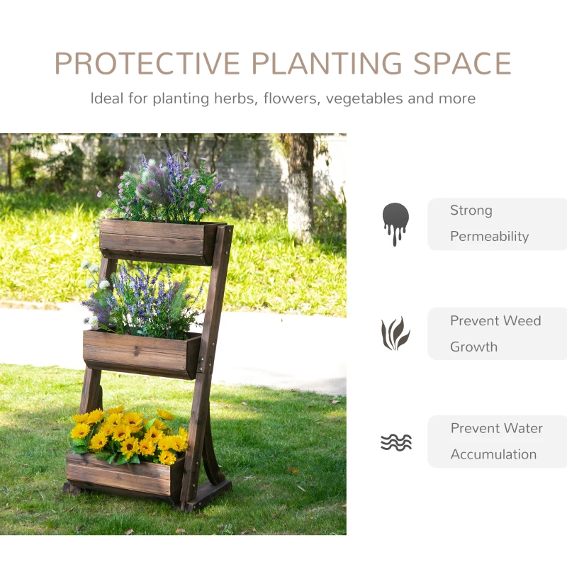 Outsunny 3-Tier Raised Garden Bed Vertical Freestanding Outdoor Wooden Flower Rack Flower Pot Stands