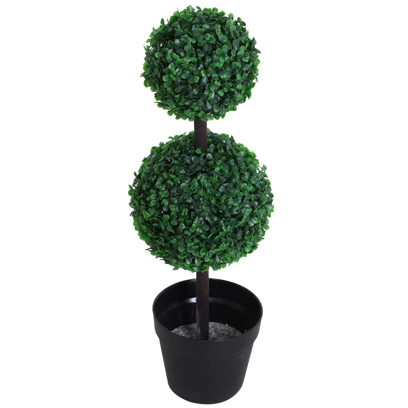 Outsunny 2 Ball Topiary Tree in Pot for Home Decor, Artificial Plant for Home Office, Living Room Decor, Dark Green