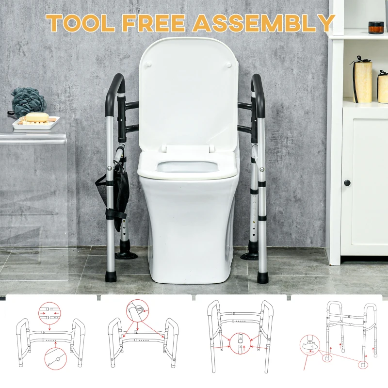 HOMCOM Toilet Safety Rails with Adjustable Height, Silver