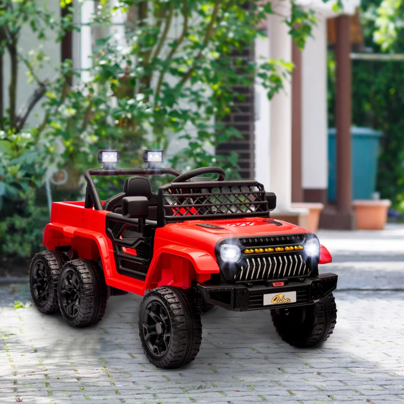 Qaba 12V 4x4 Kids Electric Car w/ 2WD/4WD Switchable, Remote Control, Spring Suspension System, Back Trailer, Red