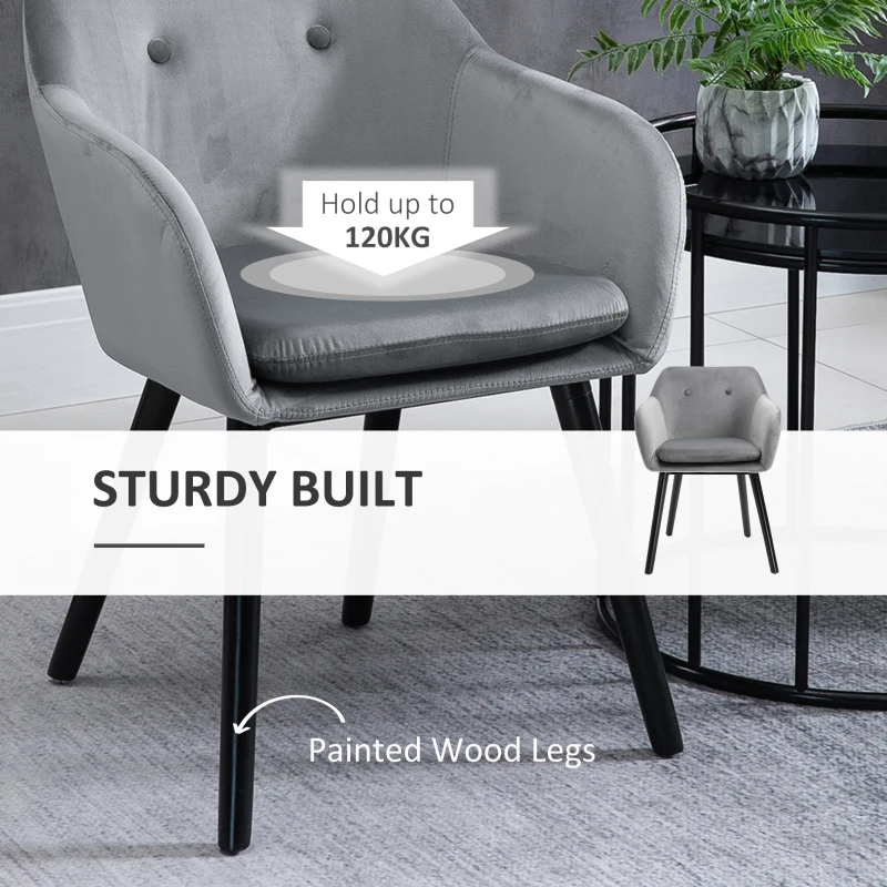 HOMCOM Modern Dining Chairs Set of 2, Kitchen Chairs Upholstered Fabric Velvet-Touch, Backrest and Armrests, Kitchen Counter Dining Room, Grey