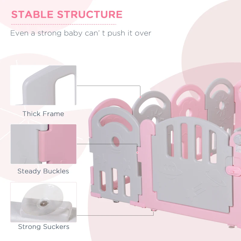 Qaba Baby Enclosure, 16 Panels Baby Playpen Baby Play Yard, Indoor & Outdoor Kids Activity Center, Pink
