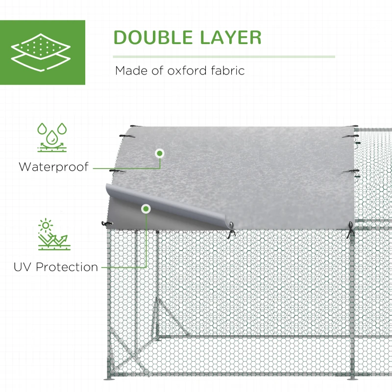 PawHut Large Metal Chicken Coop with Waterproof and Anti-UV Cover for Yard, Outdoor, Duck, Rabbit, 9.2' x 24.9' x 6.5'