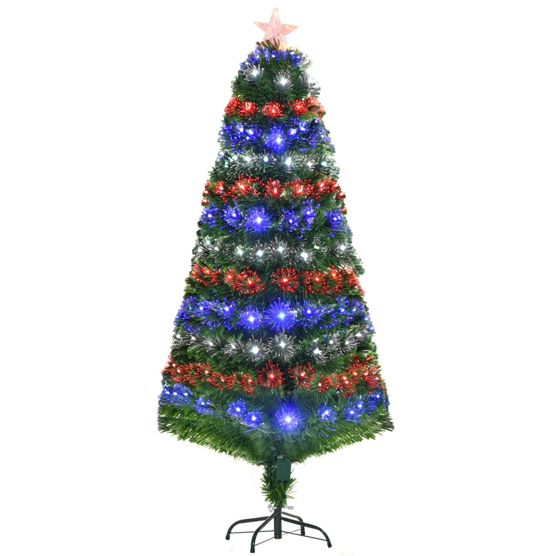 HOMCOM 5FT Pre-lit LED Optical Fiber Christmas Tree Artificial Holiday Décor with Stand Green