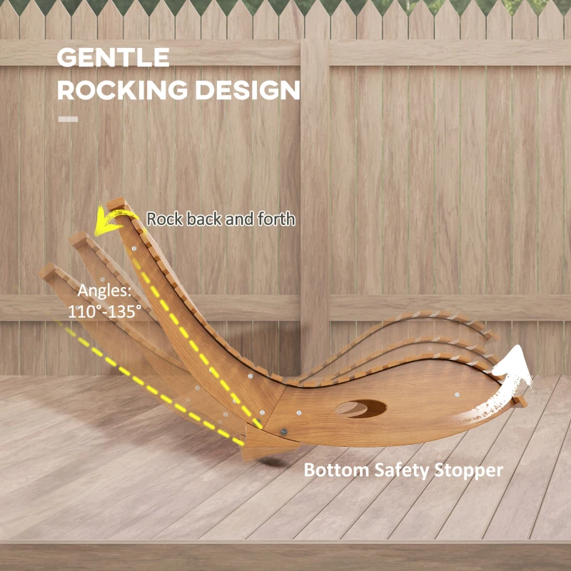 Outsunny Outdoor Rocking Chair w/ Slatted Seat, Wooden Rocking Chair, 51.2" x 23.6" x 23.6", Light Brown