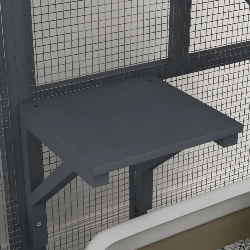 PawHut Cat Condo Wooden Indoor Cat House on Wheels with Cat Flap Door Platforms Hammock Openable Top for 2 Cats, Light Grey