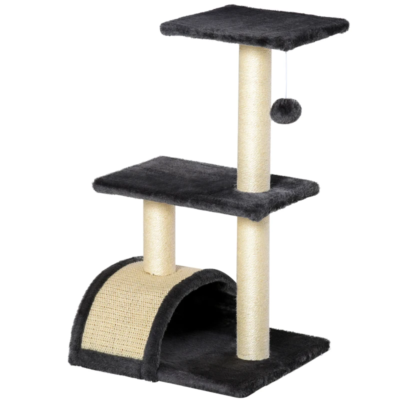 PawHut 28" Cat Tree with Scratching Post, Pad, Toy Ball for Indoor Cats, Grey