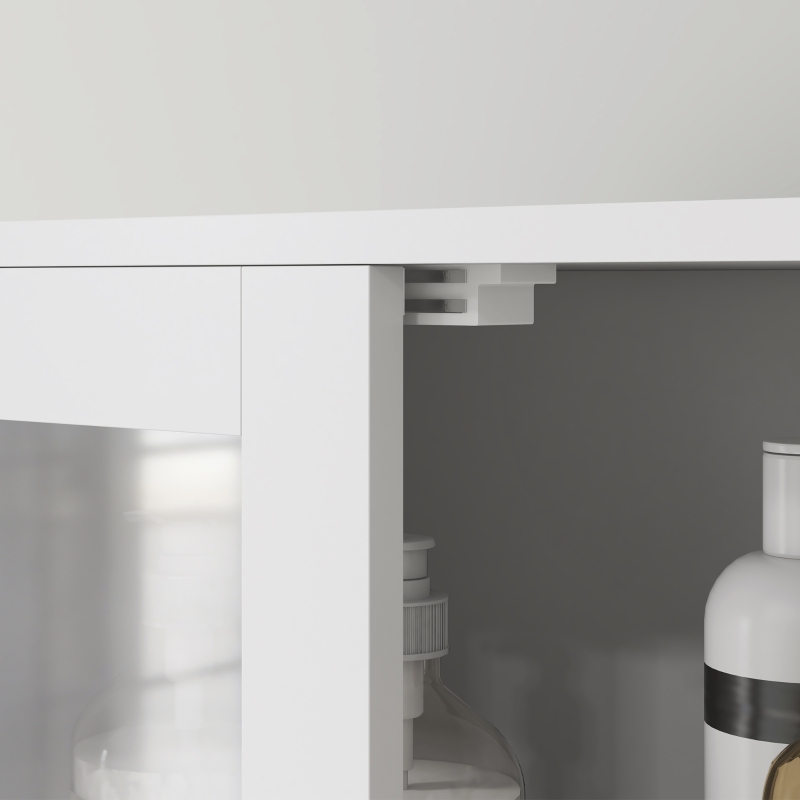 HOMCOM Freestanding Bathroom Cabinet with Glass/Louvred Doors, Tall Bathroom Storage Cabinet with Adjustable Shelf, White