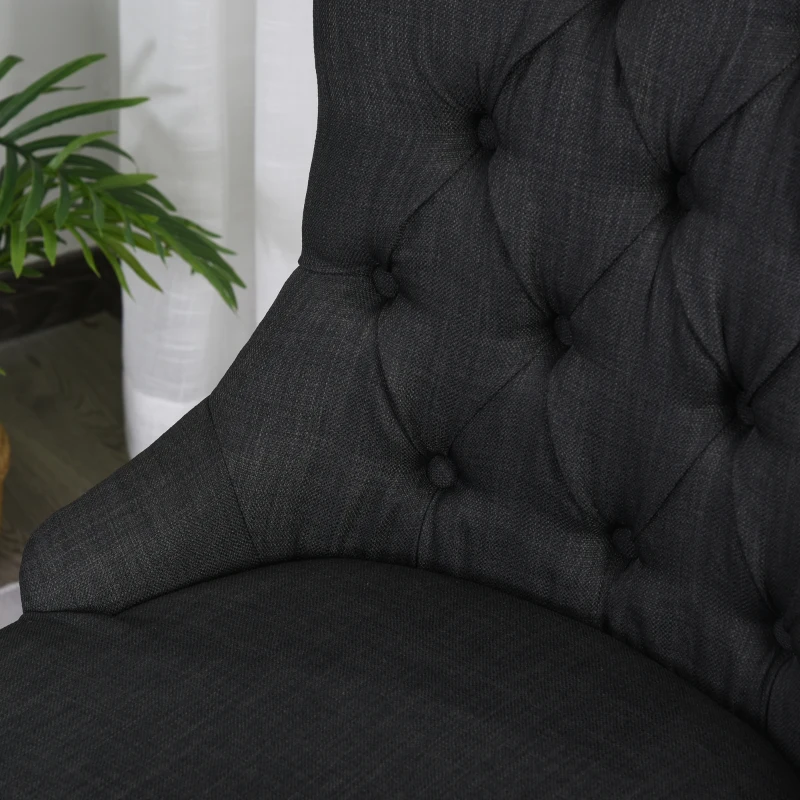 HOMCOM Swoop Air Linen Fabric Dining Chair with Nailhead Trim and Wood Legs, Dark Grey