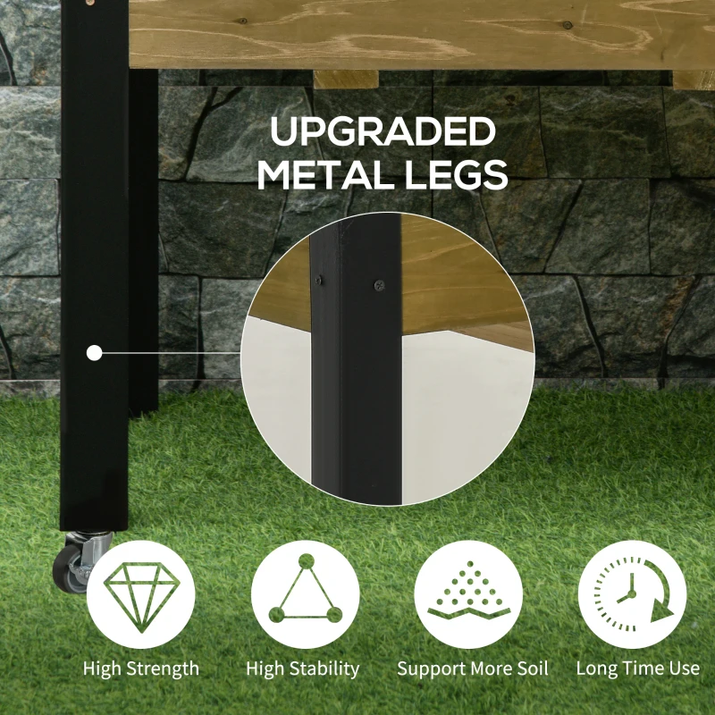 Outsunny Elevated Planter Box with Legs and Lockable Wheels, Mobile Raised Garden Bed with Metal Legs and Non-woven Fabric, for Vegetable Flower Herb