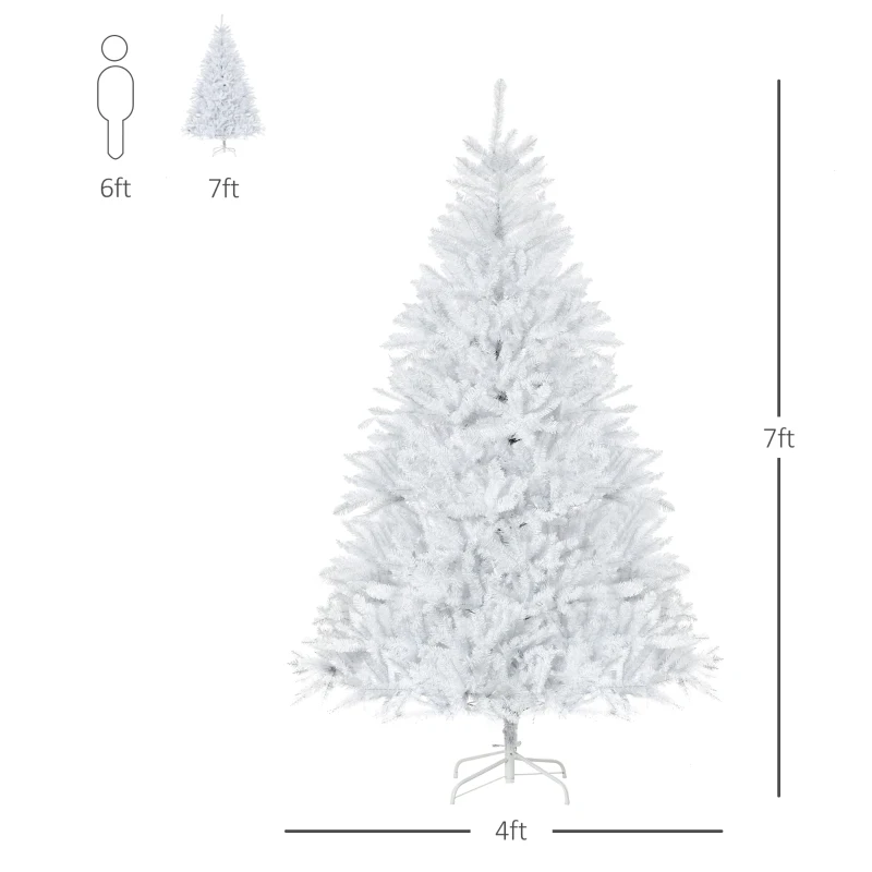 HOMCOM 7FT Artificial Christmas Tree Holiday Xmas Tree with Foldable Feet Home Indoor Holiday Decoration White