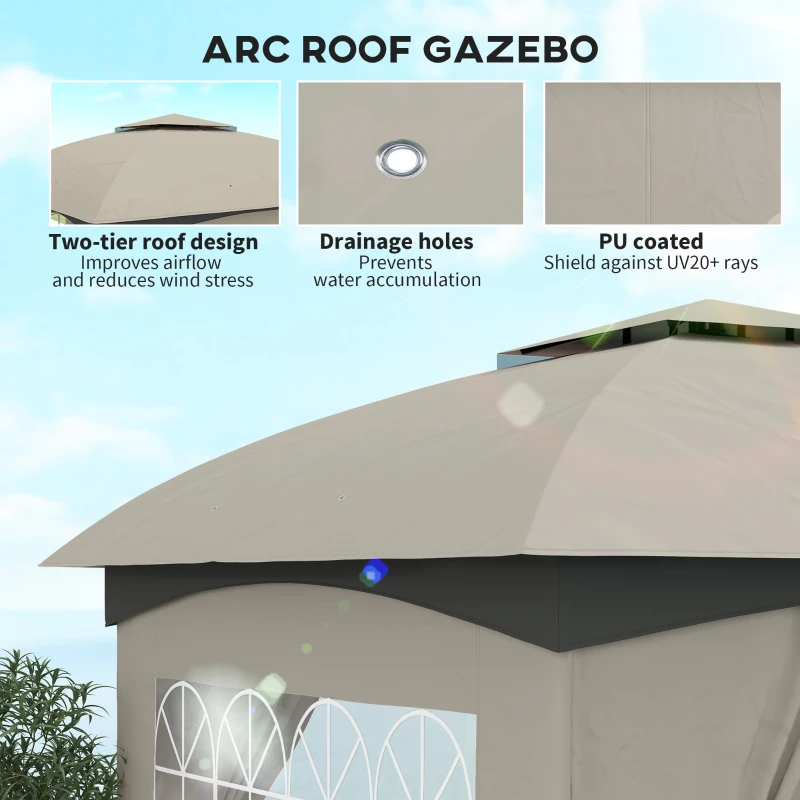 Outsunny 11' x 11' Outdoor Gazebo, Double Roof Patio Gazebo with Curtains, Church Windows, Galvanized Steel Frame, Light Gray