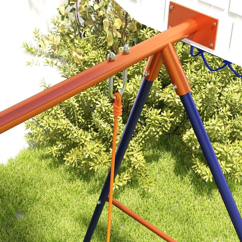 Outsunny Kids Swing Outdoor with Swing Seat, Basketball Hoop and Football Goal, Ground Stakes for 3-8 Years Old