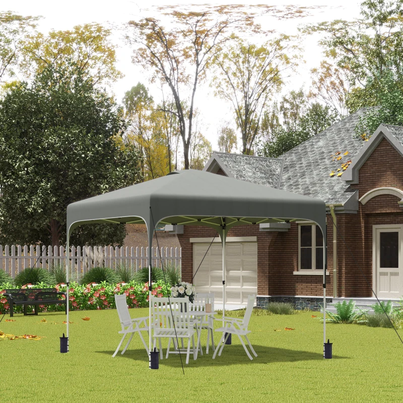 Outsunny 10' x 10' Pop Up Canopy Tent with Sand Bags, UPF 50+ Instant Sun Shelter, Tents for Parties, Height Adjustable, with Wheeled Carry Bag, for Outdoor, Garden, Patio, Grey
