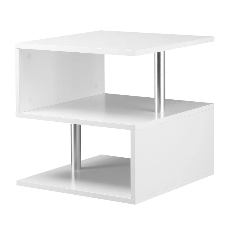 HOMCOM Wooden S Shape End Table 3 Tier Storage Shelves Organizer Living Room Side Table Desk White