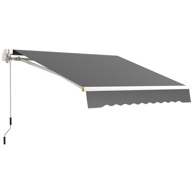 Outsunny 8' x 6.5' Manual Retractable Awning with LED Lights, Aluminum Sun Canopies for Patio Door Window, Dark Grey